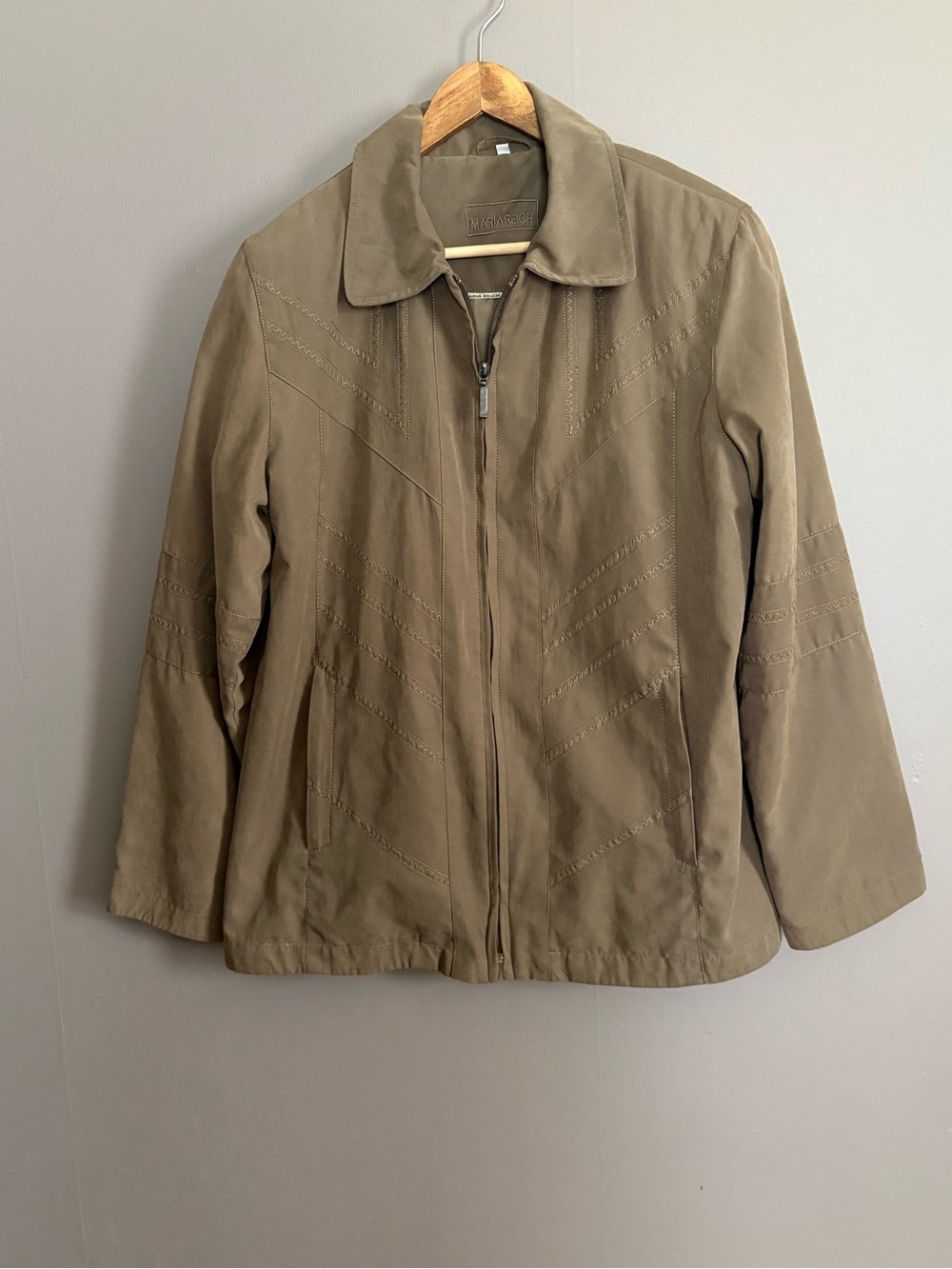 Maria Reich Faux Suede Taupe Zip-Front  Jacket Size 38 US Medium